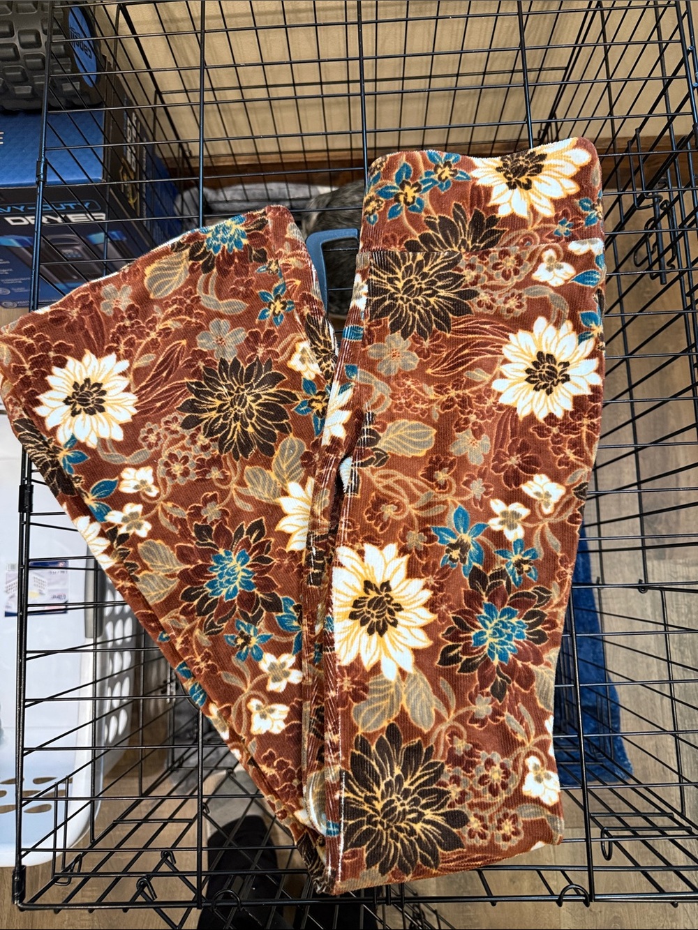 Shyanne Brown Floral Boot Cut Pants with Teal Accents